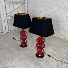 Load image into Gallery viewer, Pair Red Sculptural Ceramic Table Lamps
