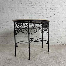 Load image into Gallery viewer, Spanish Revival Travertine and Iron Demilune Console Table
