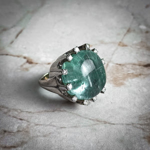 1950's Mid-Century White Gold Aquamarine and Diamond Cocktail Ring