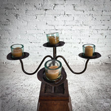Load image into Gallery viewer, Eclectic Wrought Iron Stained Wood Candelabra Candleholder

