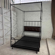 Load image into Gallery viewer, Canopy Spanish Revival Queen Leather &amp; Iron Bed
