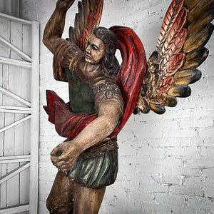 Large Colonial Painted Pine Archangel Michael Decorative Statue