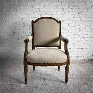 Louis XVI Linen Gilt Wood Armchair