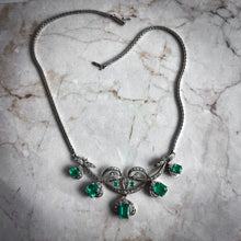 Load image into Gallery viewer, Vintage Filigree 18K White Gold Emerald &amp; Diamond Necklace
