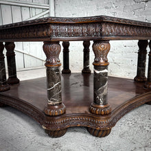 Load image into Gallery viewer, Mass Produced Victorian Revival Carved Wood &amp; Marble Cocktail Table
