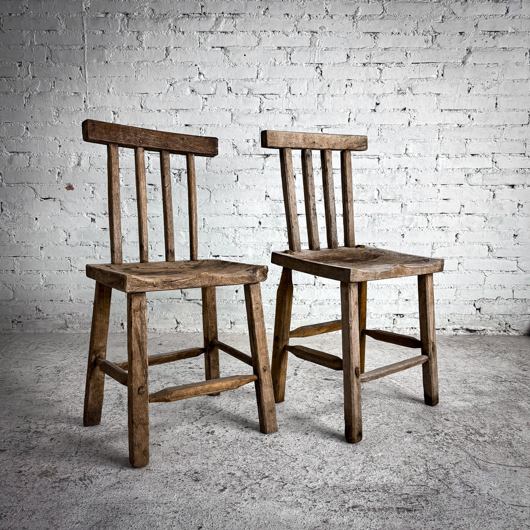 Set of 2 Antique Campesino Patina Wood Accent Chair