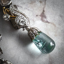 Load image into Gallery viewer, 20th Century Belle Epoque Platinum Dipped Yellow Gold Aquamarine Drop Earrings
