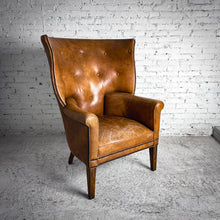 Load image into Gallery viewer, Vintage Brown Leather Wingback Armchair
