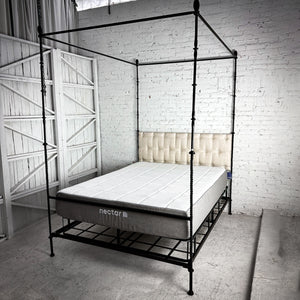 Evos Traditional Queen Ebonized Iron + Linen Bed