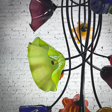 Load image into Gallery viewer, Eclectic Multi-Color Glass Flower &amp; Iron Pendant Chandelier
