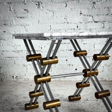 Load image into Gallery viewer, 1970s Modernist Polished Chrome &amp; Marble Accent Table
