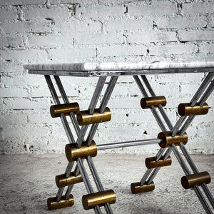 1970s Modernist Polished Chrome & Marble Accent Table