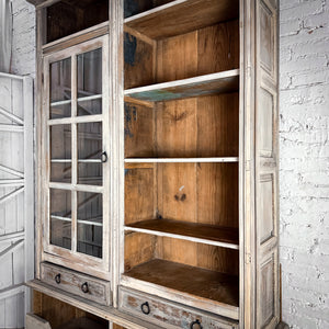 Vintage Monumental Gustavian Distressed Wood Display Cabinet