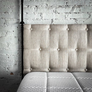 Evos Traditional Queen Ebonized Iron + Linen Bed