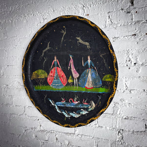 19th C. Tole Painted Wood Tray Wall Decor