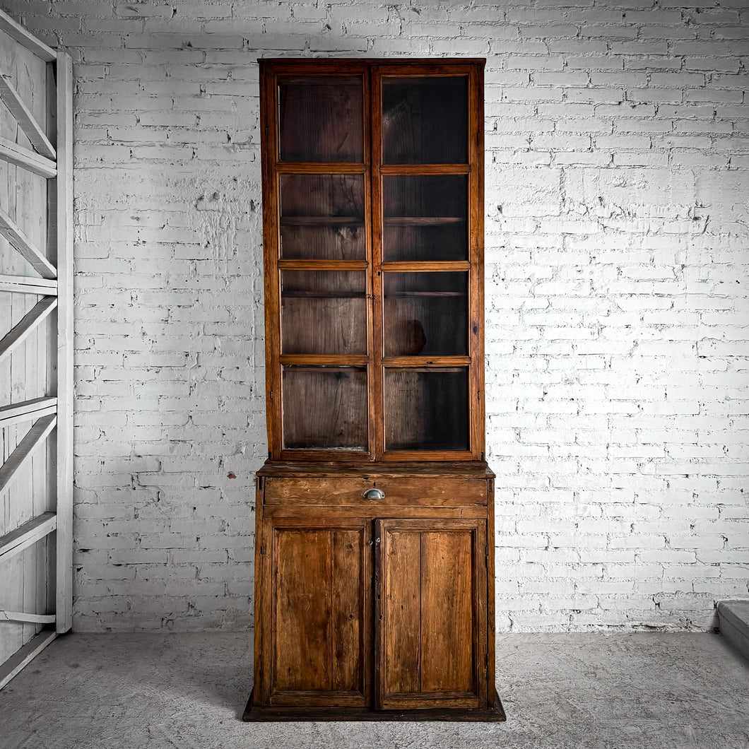 2 Piece Early 19th Century Utilitarian Pine China Cabinet