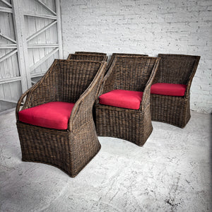 Set of 6 Woven Natural Rattan Dining Chair