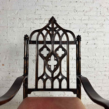 Load image into Gallery viewer, Gothic Revival Carved Wood Armchair with Upholstered Seat
