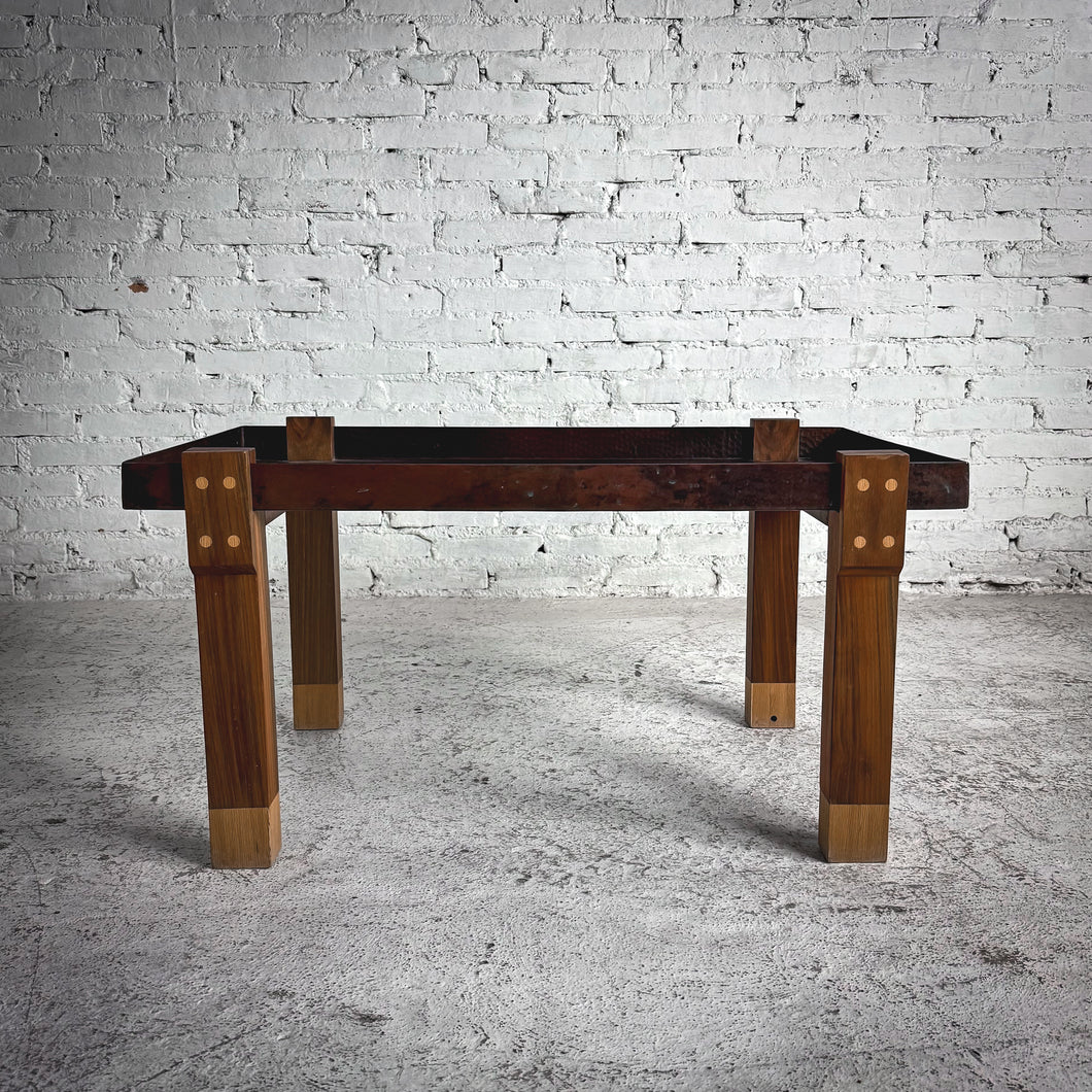 Industrial Farmhouse Hammered Tray Copper Side Table