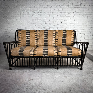 Mid Century Boho Chic Lacquered Rattan Sofa