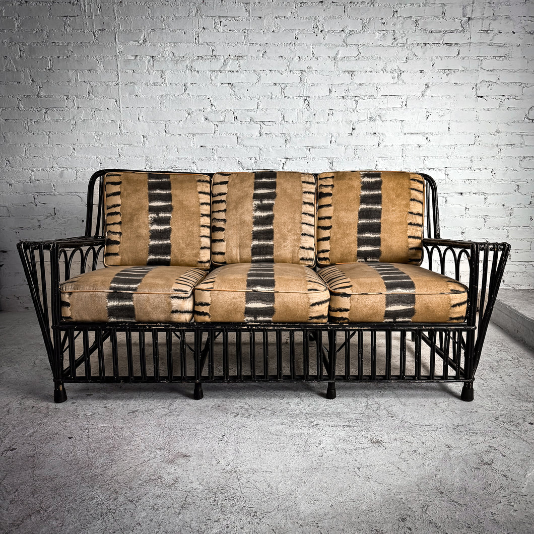 Mid Century Boho Chic Lacquered Rattan Sofa