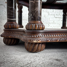 Load image into Gallery viewer, Mass Produced Victorian Revival Carved Wood &amp; Marble Cocktail Table
