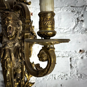 Set of 2 French Empire Brass Flush Mount Sconce