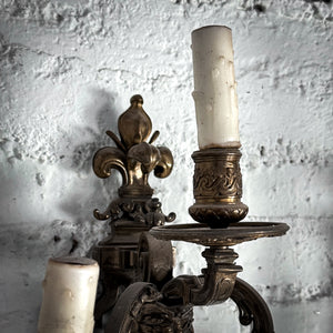 Set of 2 French Empire Brass Flush Mount Sconce