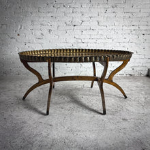Load image into Gallery viewer, Moroccan Engraved Brass &amp; Wood Cocktail Table
