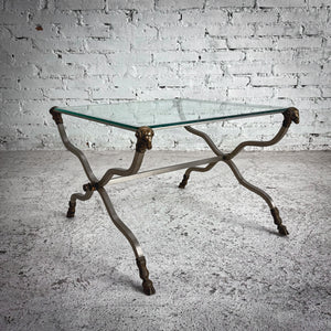 1960s Maison Jansen Hollywood Regency Cast Brass & Glass Accent Table