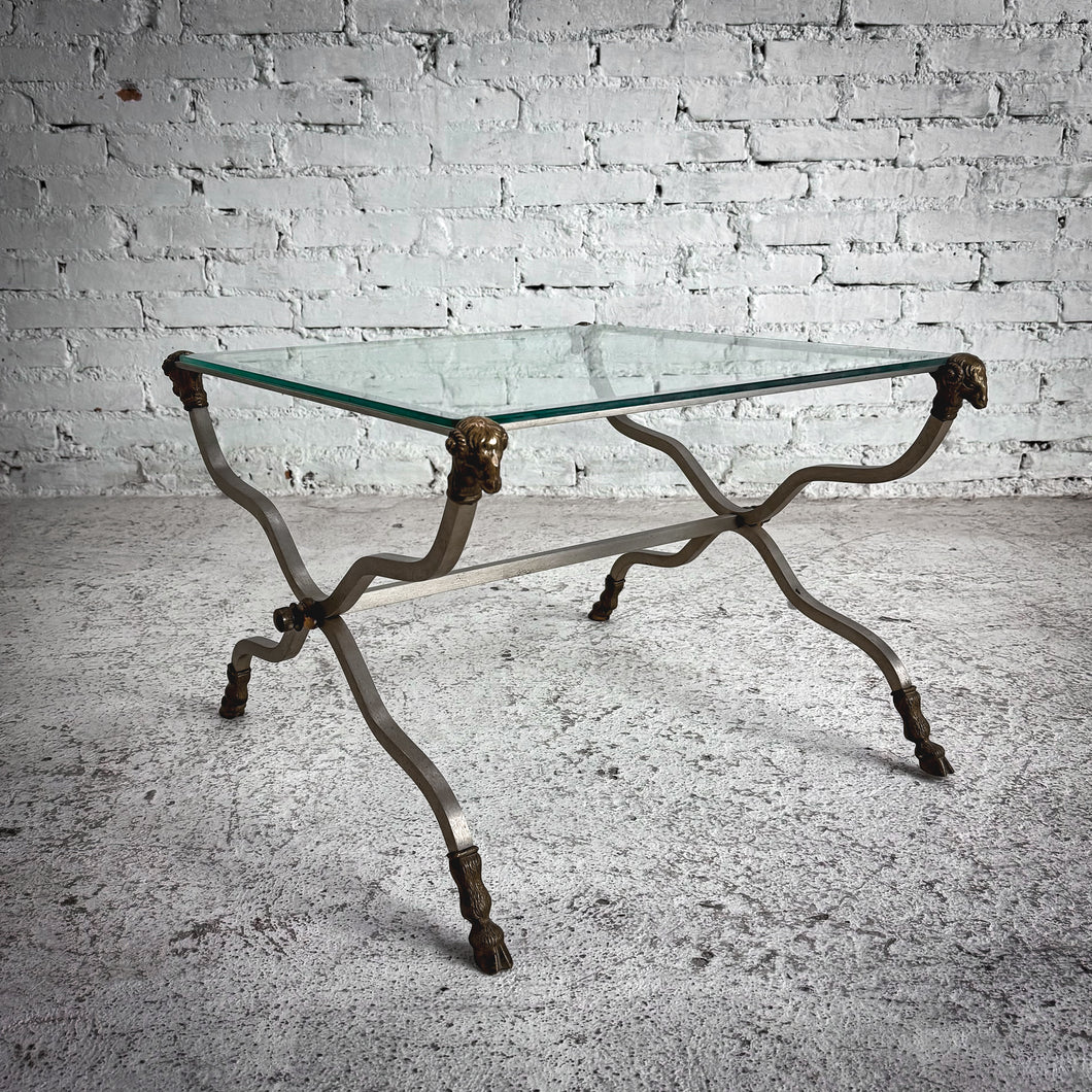 1960s Maison Jansen Hollywood Regency Cast Brass & Glass Accent Table