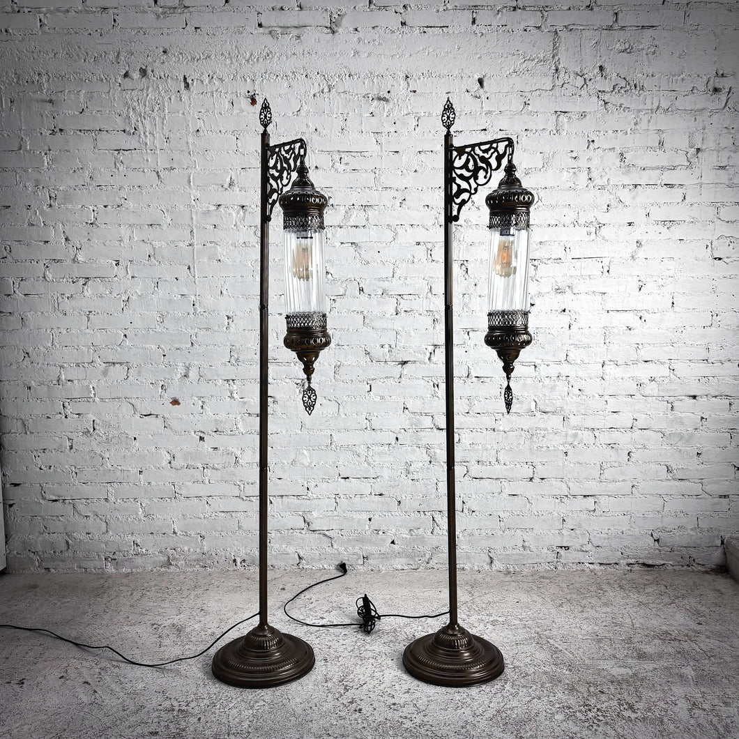 Moroccan Style Brass Tone Pierced Metal Standard Floor Lamp