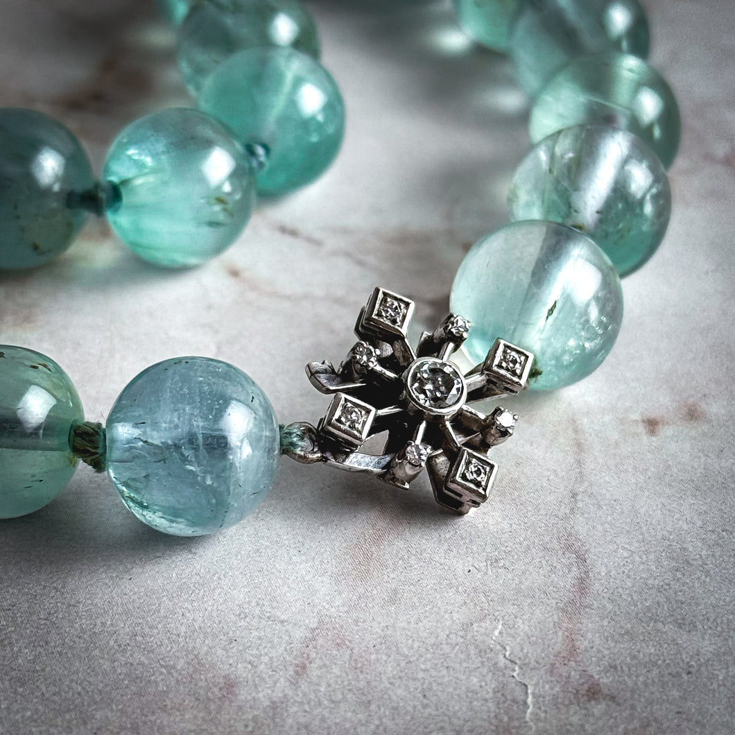 20th Century Belle Epoque White Gold Aquamarine and Diamond Choker