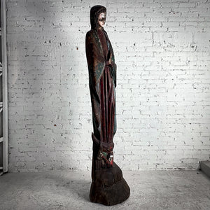 18th Century Tall Mexican Polychrome Wood Virgin Guadalupe Decorative Statue