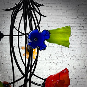 Eclectic Multi-Color Glass Flower & Iron Pendant Chandelier