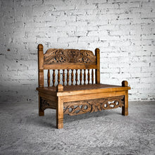 Load image into Gallery viewer, Mid 20th Century Small Asian Cane Carved Teak Bench
