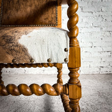 Load image into Gallery viewer, Spanish Colonial Revival Cowhide Wood Armchair
