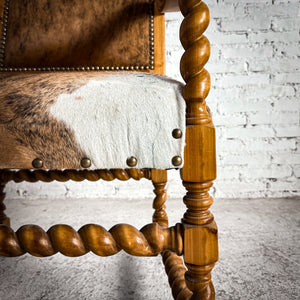 Spanish Colonial Revival Cowhide Wood Armchair