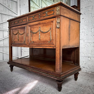 Neoclassical Revival Veneer Wood & Marble Mirrored Sideboard