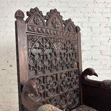 Load image into Gallery viewer, Gothic Revival Carved Wood Throne Armchair
