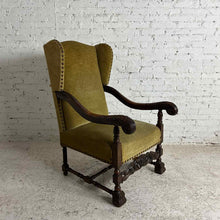Load image into Gallery viewer, Spanish Renaissance Revival Carved Wood Wing Chair
