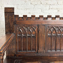 Load image into Gallery viewer, Gothic Revival Carved Oak Storage Settle Bench
