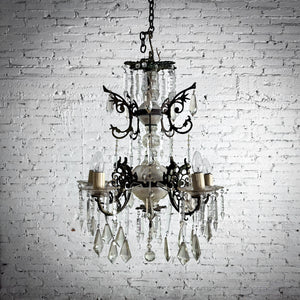 19th C. Italian Style Bronze Crystal Chandelier