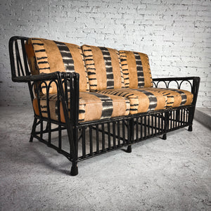 Mid Century Boho Chic Lacquered Rattan Sofa