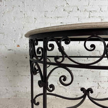 Load image into Gallery viewer, Spanish Revival Travertine and Iron Demilune Console Table
