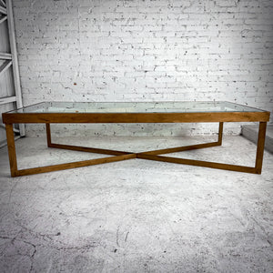 Large Modern Gold Tone Iron & Glass Cocktail Table