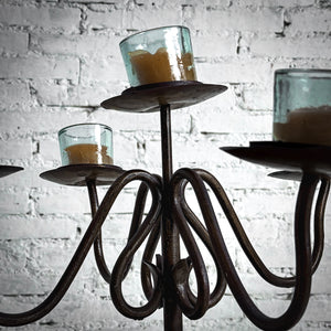 Eclectic Wrought Iron Stained Wood Candelabra Candleholder