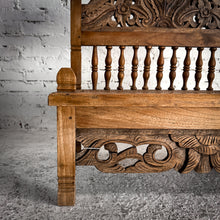 Load image into Gallery viewer, Mid 20th Century Small Asian Cane Carved Teak Bench
