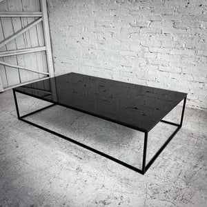 Industrial Black Glass & Metal Cocktail Table