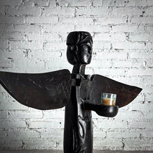 Load image into Gallery viewer, Folk Art Hand Carved Stained Wood Candleholder
